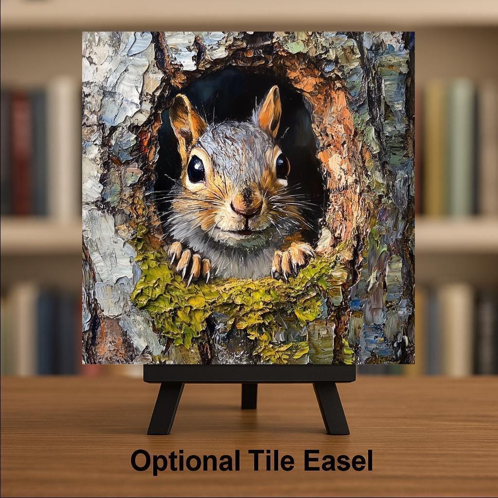 Realistic Ceramic Squirrel Tile Art: Woodland Wall Decor