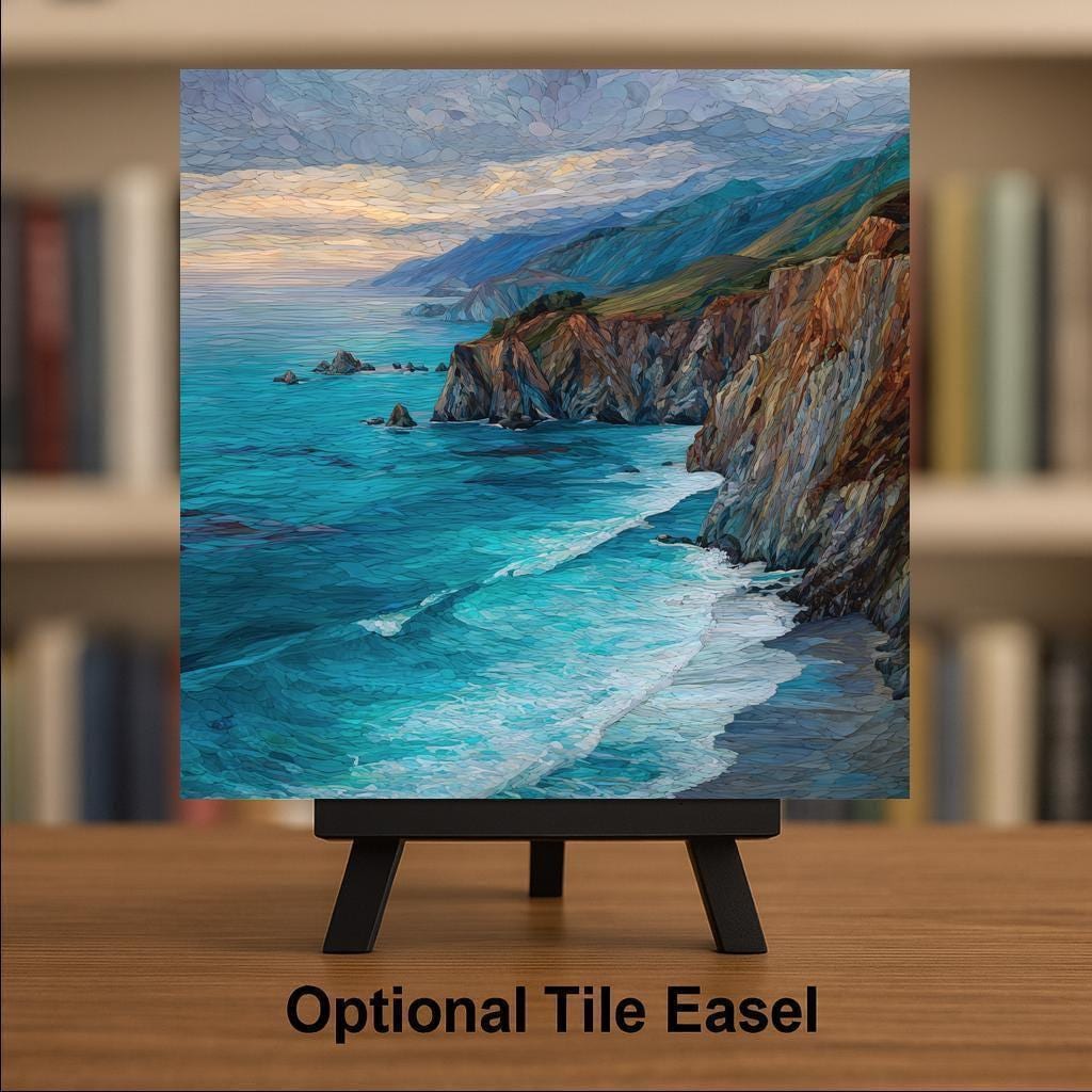 Big Sur Ceramic Tile Wall Art – California Coastal Cliffs & Turquoise Ocean, Pacific Coast Highway Wall Decor, Scenic Home Decor