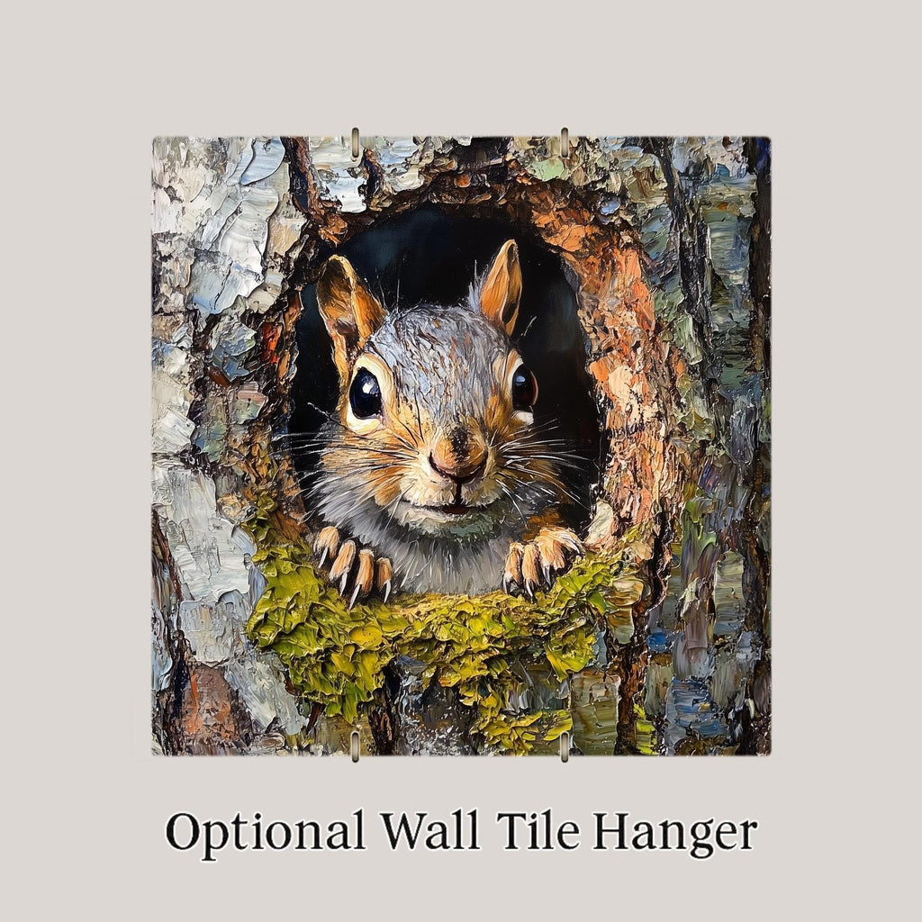 Realistic Ceramic Squirrel Tile Art: Woodland Wall Decor