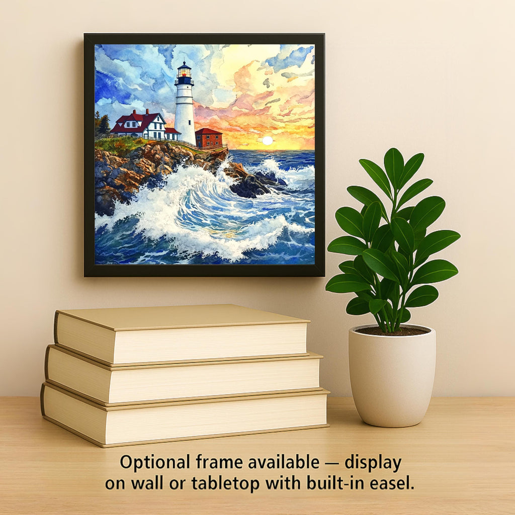 Portland Head Lighthouse Wall Art Ceramic Tile Maine Gift Coastal Decor Lighthouse Lover Art Watercolor Tile
