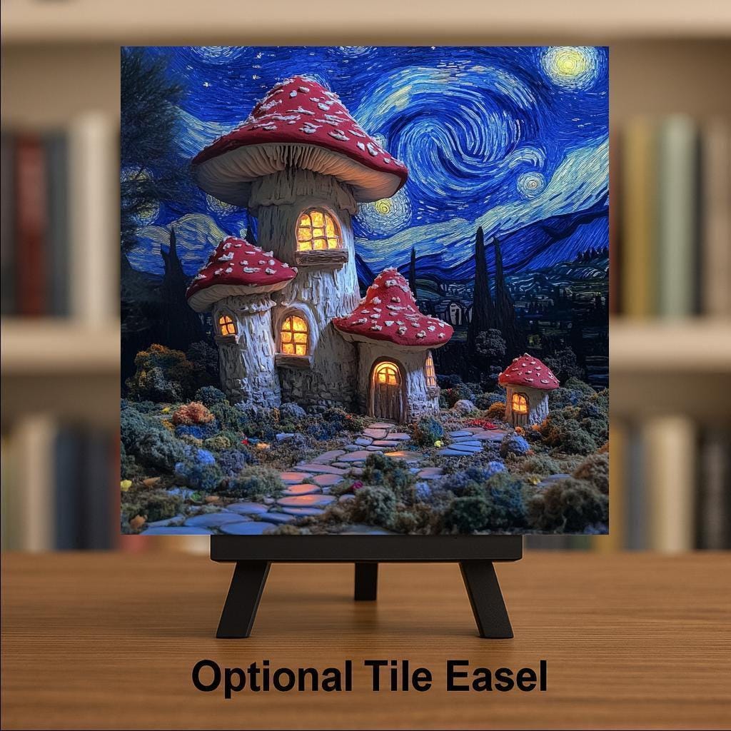 Mushroom Cottage Wall Art Ceramic Tile Cottagecore Gift Fairy House Decor Fantasy Home Gift Whimsical Tile