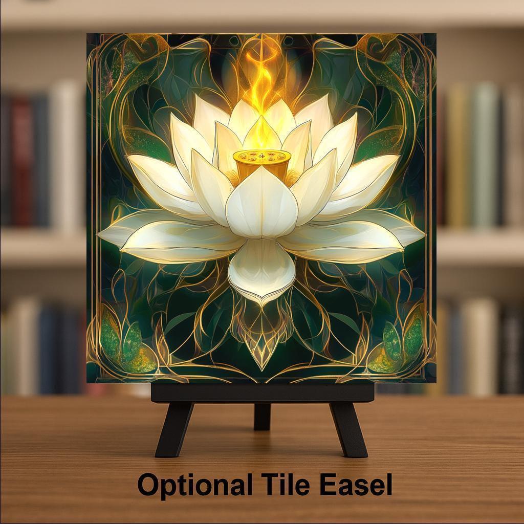 Lotus Ceramic Tile Wall Art Art Nouveau William Morris Style Spiritual Botanical Yoga Meditation Decor