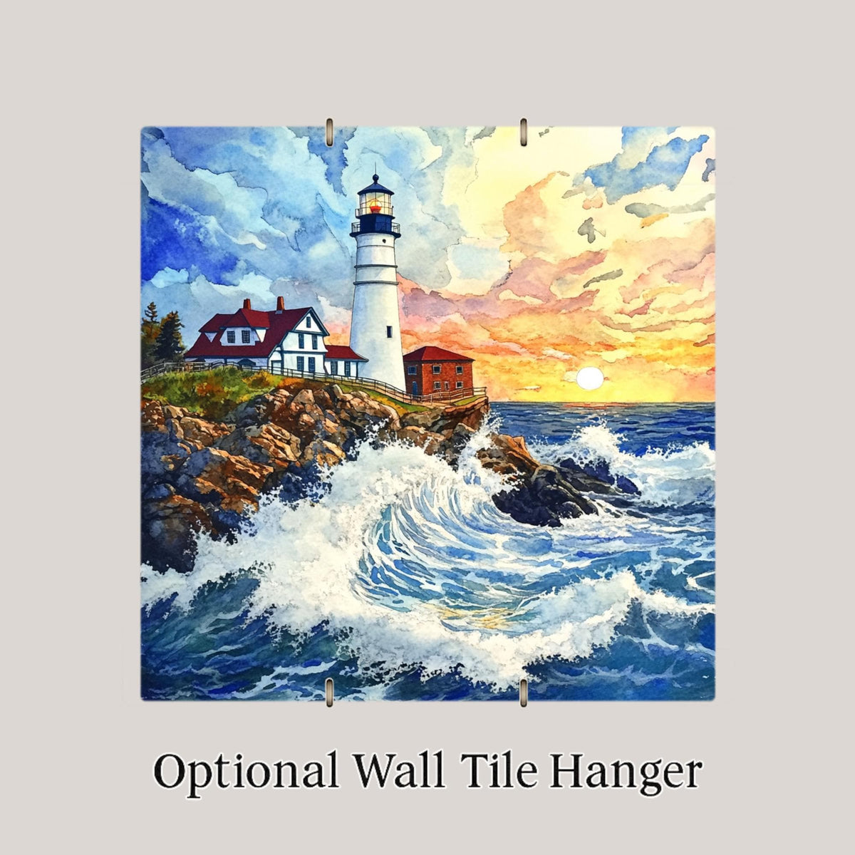 Portland Head Lighthouse Wall Art Ceramic Tile Maine Gift Coastal Decor Lighthouse Lover Art Watercolor Tile