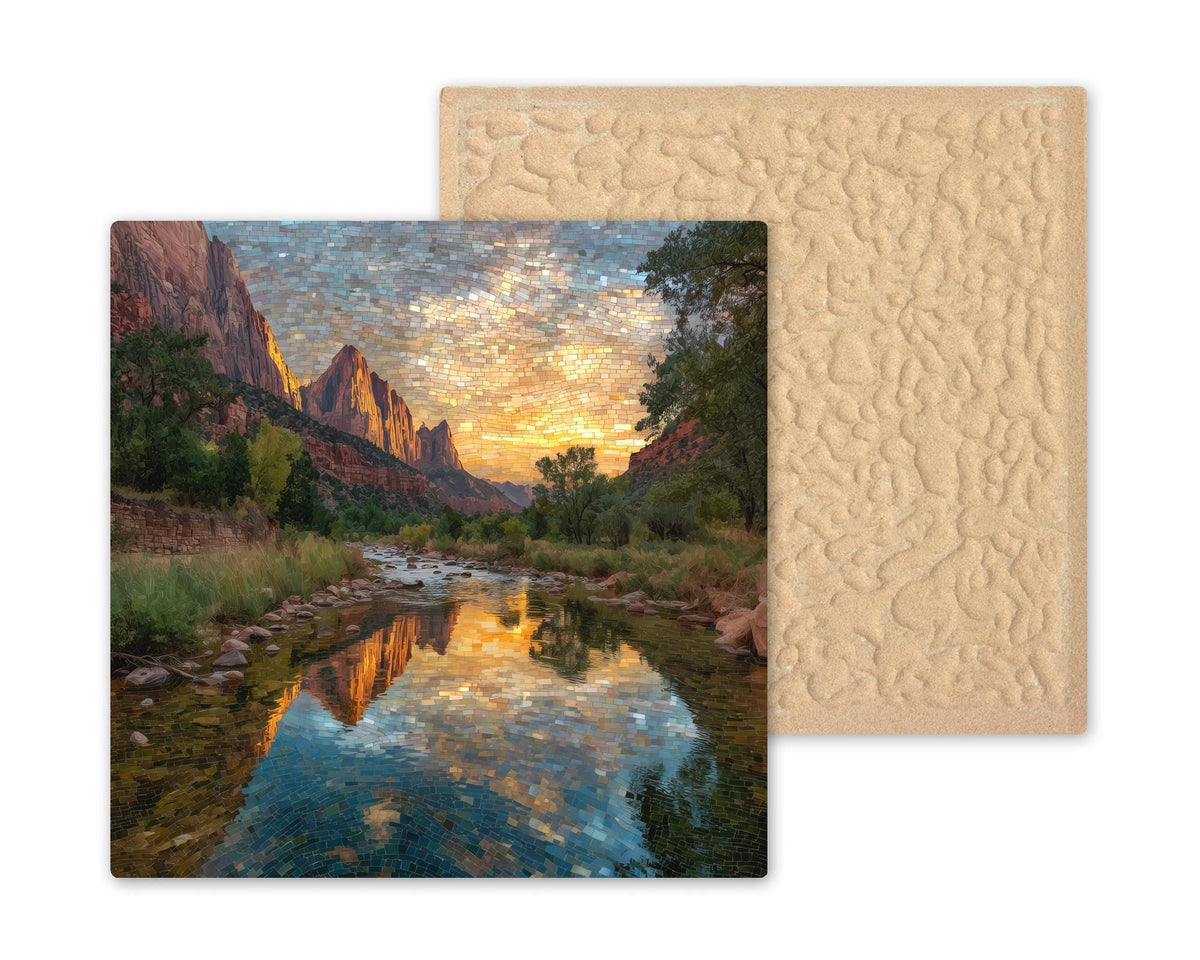 Zion Canyon Wall Art Ceramic Tile Utah Gift Sunset Decor Southwest Canyon Art River Reflection Gift Tile