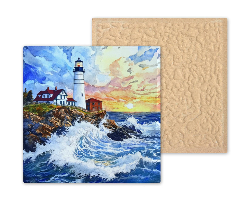 Portland Head Lighthouse Wall Art Ceramic Tile Maine Gift Coastal Decor Lighthouse Lover Art Watercolor Tile
