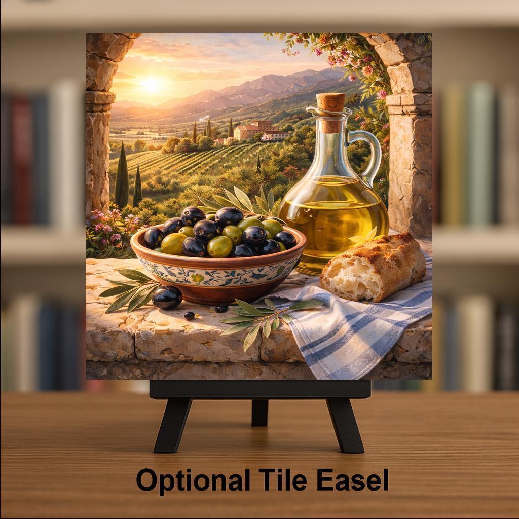 Olive Branch Ceramic Art Tile: Mediterranean Wall Decor Kitchen Accent Tuscan Home Decor Wall Art