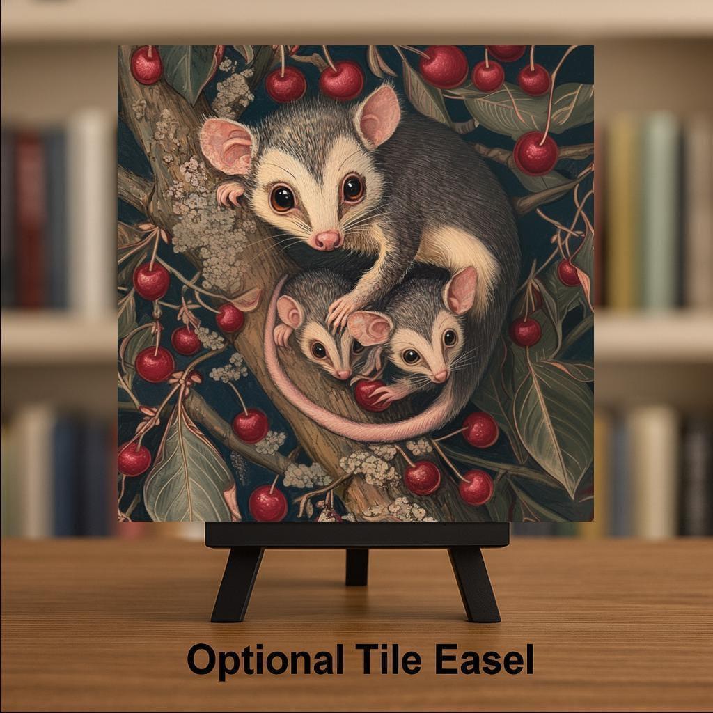 Opossum William Morris Ceramic Art Tile: Nature Wall Decor Art Lover Gift Home Decor Wall Art Woodland Wildlife Botanical Nature Lover Art