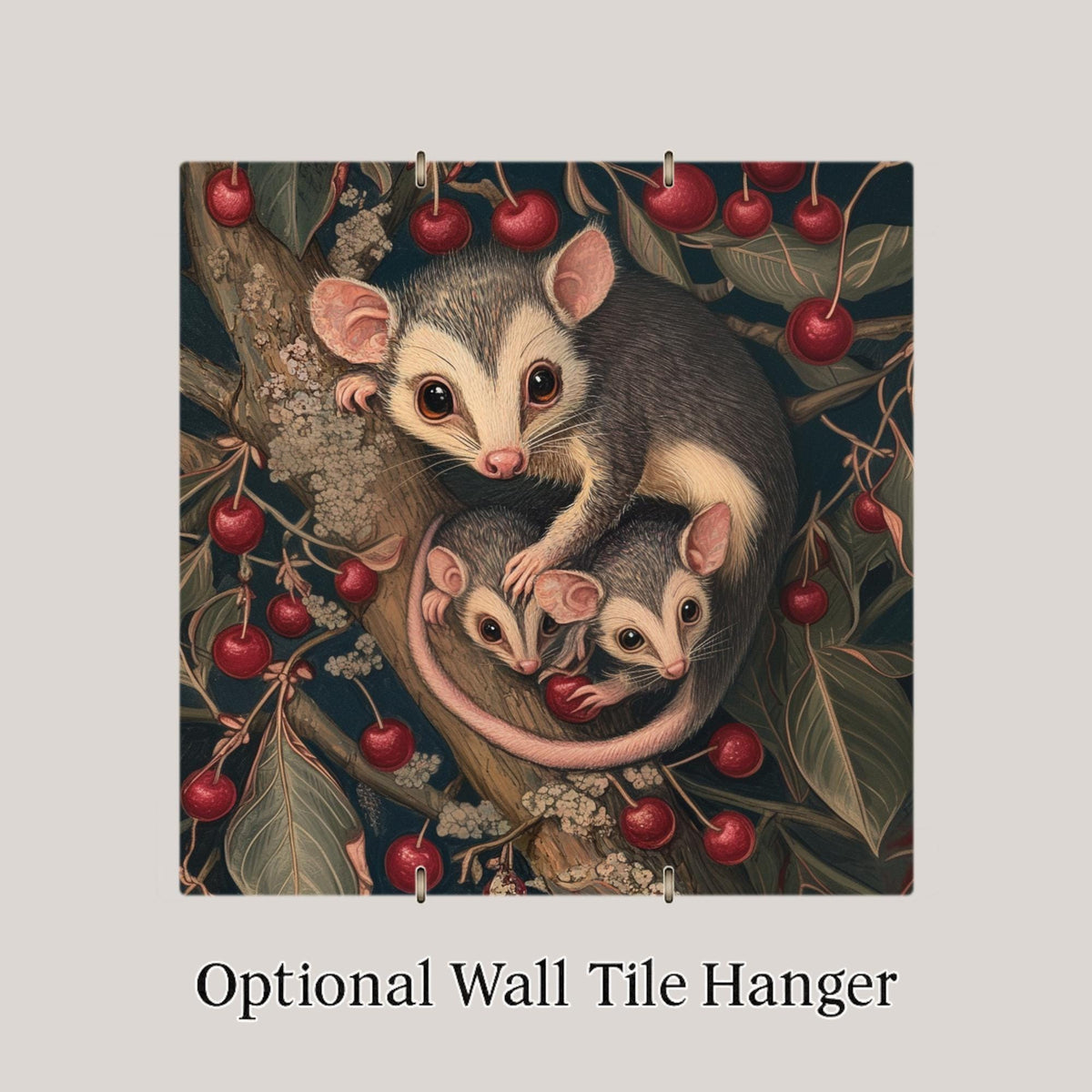 Opossum William Morris Ceramic Art Tile: Nature Wall Decor Art Lover Gift Home Decor Wall Art Woodland Wildlife Botanical Nature Lover Art