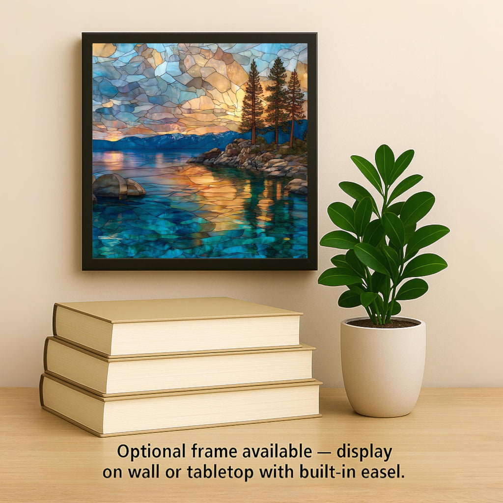 Lake Tahoe Sunset Wall Art Ceramic Tile California Gift Mountain Decor Coastal Nature Art Lake Lover Gift Tile