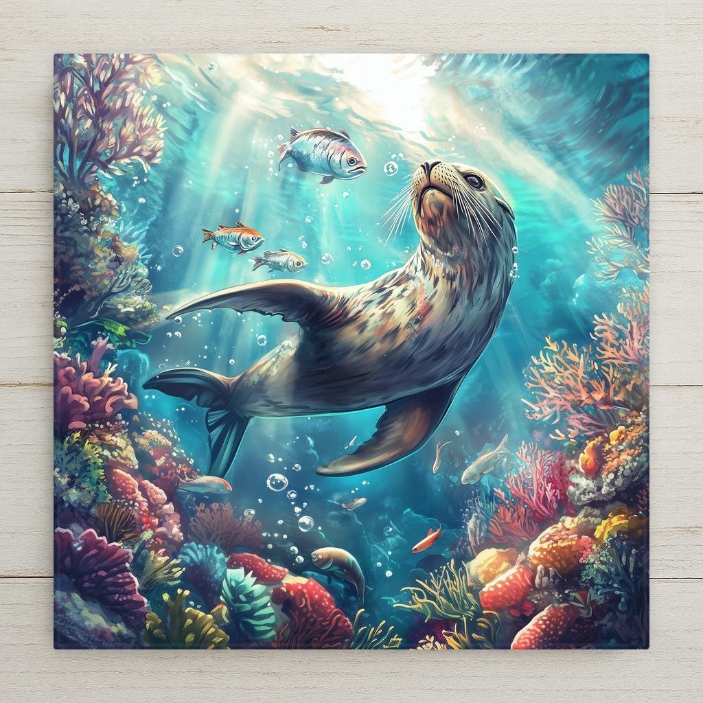 Bring the ocean's charm into your home with this lively Sea Lion Ceramic Tile Home Decor. Showcasing vibrant coral reefs, playful fish, and an elegant sea lion, this tile adds a coastal vibe to any space. Whether for kitchens, bathrooms, beach houses, or as a thoughtful gift for marine life enthusiasts, it’s durable, colorful, and simple to display. A perfect pick for ocean lovers!