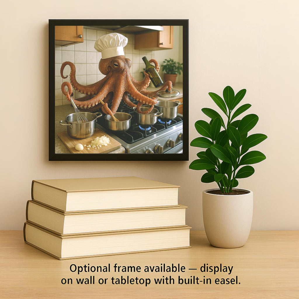 Octopus Wall Art Ceramic Tile Funny Chef Kitchen Decor Cooking Gift Whimsical Octopus Tile Foodie Kitchen Art