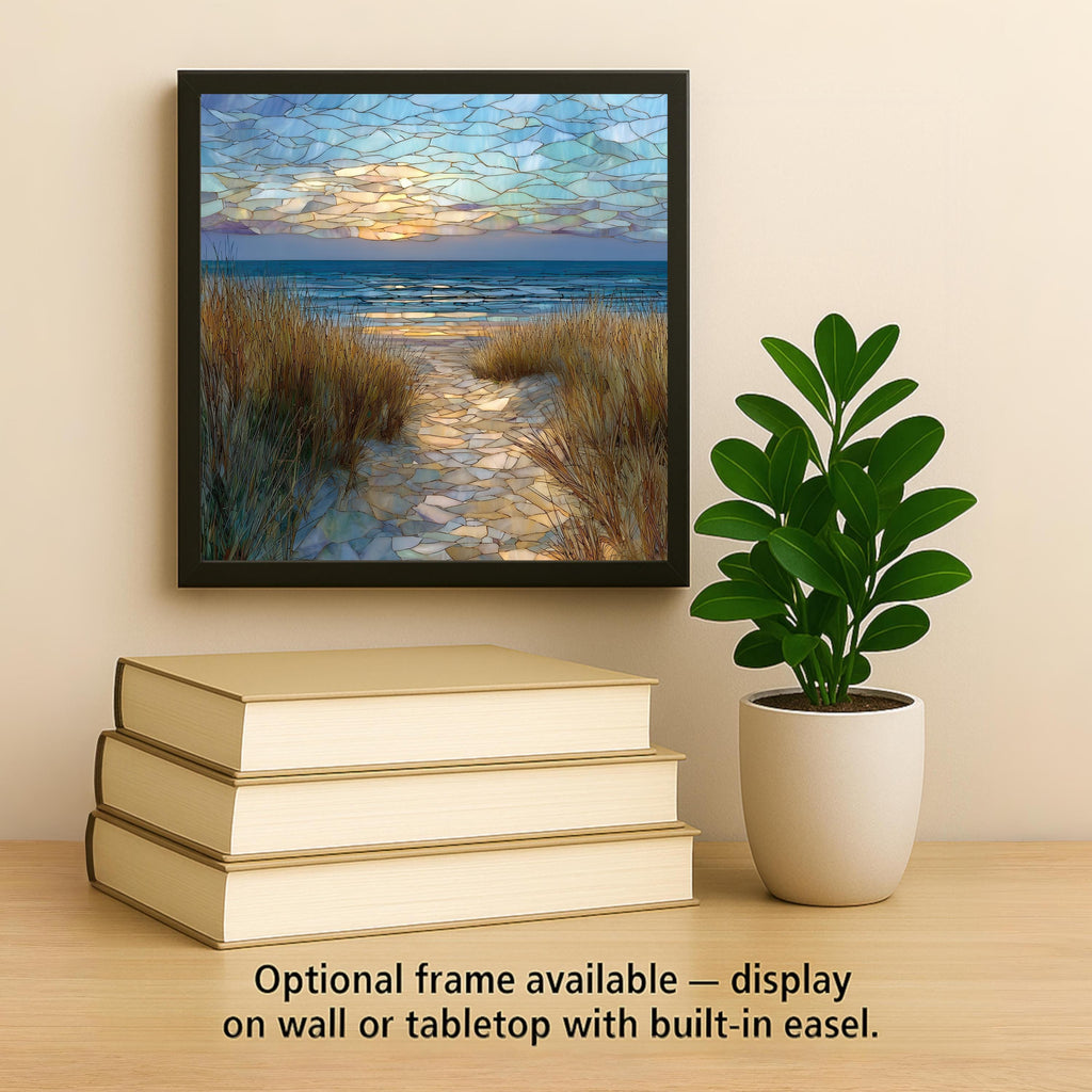 Cape Cod Beach Path Wall Art Ceramic Tile Stained Glass Style Sunset Gift Ocean Decor Coastal Nature
