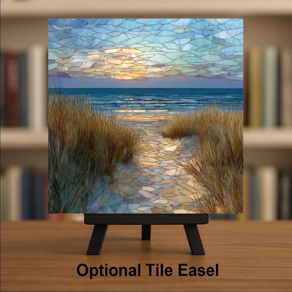 Cape Cod Beach Path Wall Art Ceramic Tile Stained Glass Style Sunset Gift Ocean Decor Coastal Nature