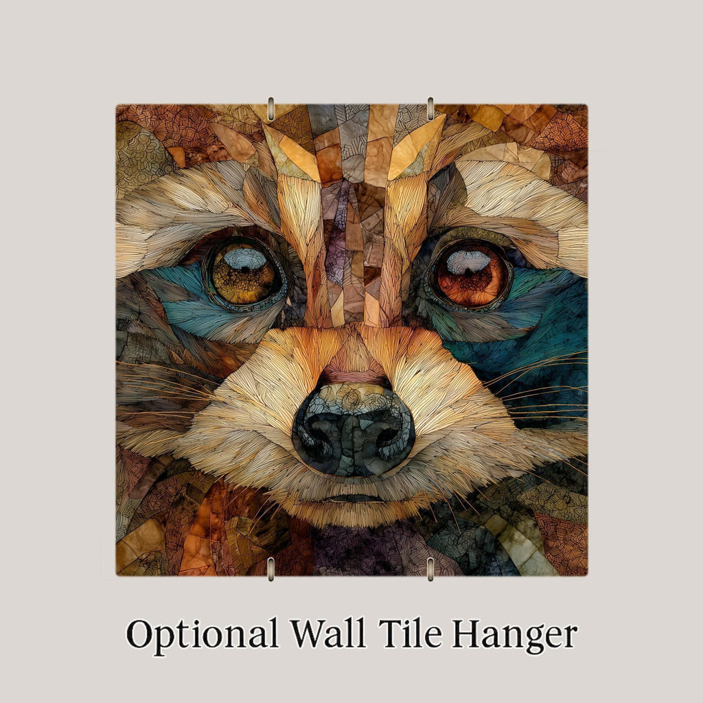 Raccoon Ceramic Tile Woodland Animal Wall Art Stained Glass Style Nature Inspired Rustic Cabin Decor Wildlife Portrait Decorative Tile