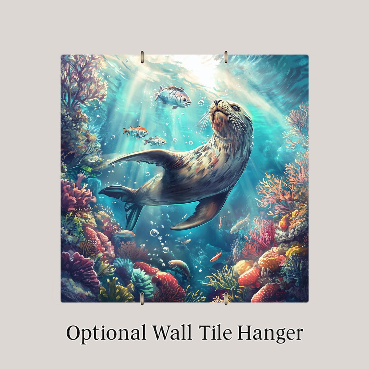 Sea Lion Wall Art Ceramic Tile Coastal Gift Coral Reef Decor Marine Nature Art Sea Lion Lover Ocean Gift Tile