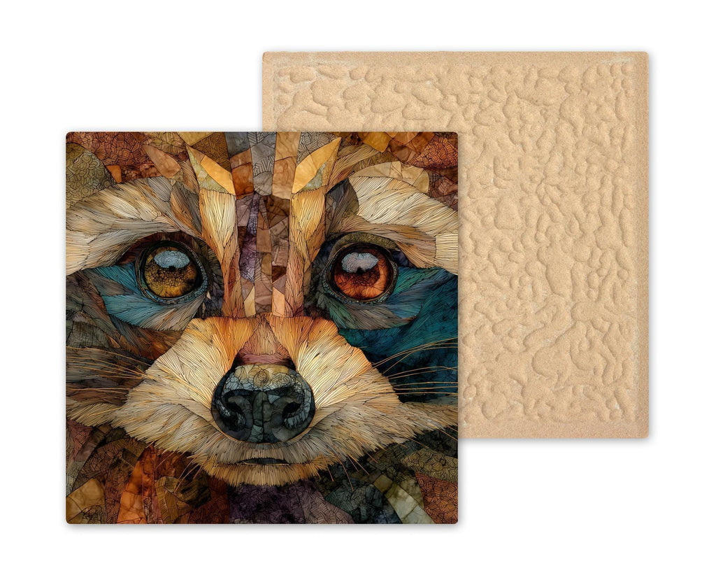 Raccoon Ceramic Tile Woodland Animal Wall Art Stained Glass Style Nature Inspired Rustic Cabin Decor Wildlife Portrait Decorative Tile