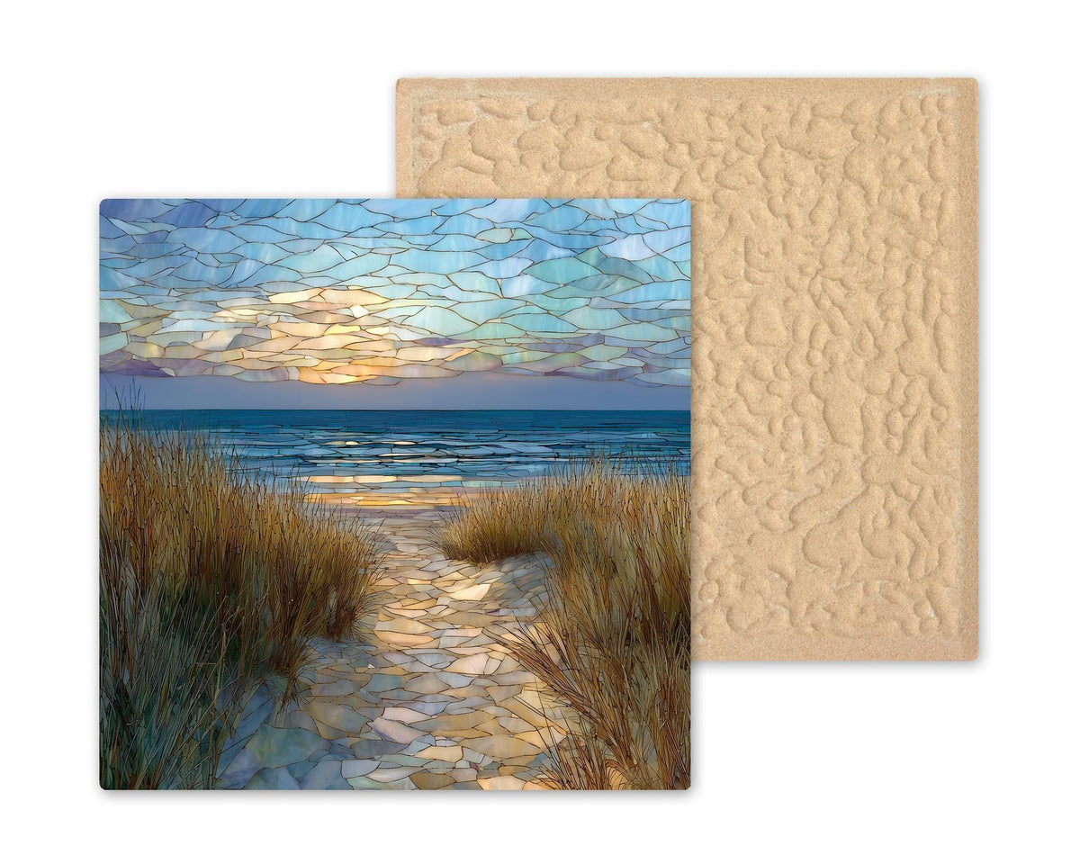 Cape Cod Beach Path Wall Art Ceramic Tile Stained Glass Style Sunset Gift Ocean Decor Coastal Nature