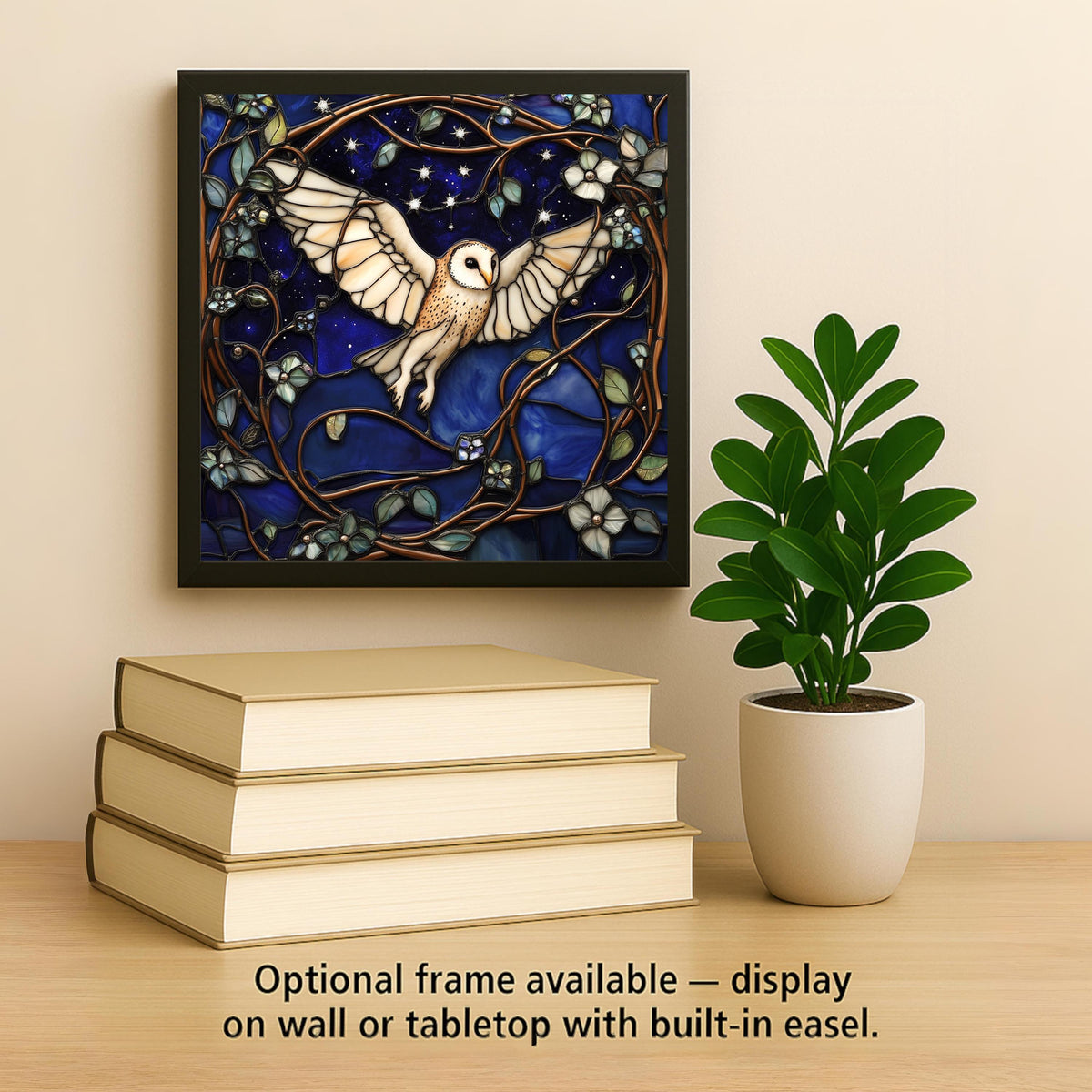 Barn Owl Stained Glass Style Ceramic Art Tile: Cabin Wall Decor Nature Lover Gift Woodland Home Decor Wall Art