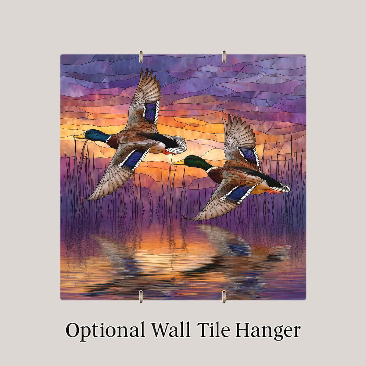 Mallard Duck Ceramic Tile Wall Art Stained Glass Style Waterfowl Birdwatcher Lake House Nature Decor