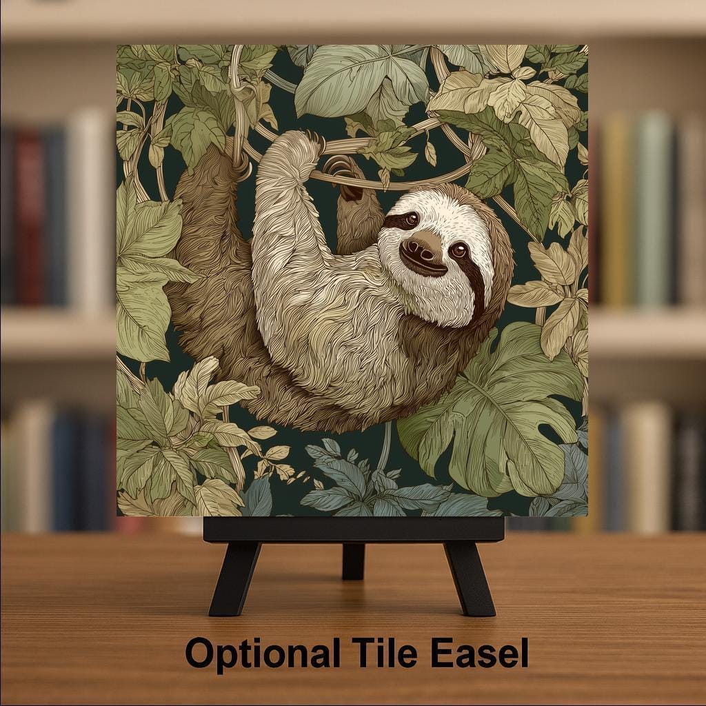 Sloth Wall Art Ceramic Tile Sloth Lover Gift Funny Animal Decor Jungle Art Quirky Home Gift Sloth Tile