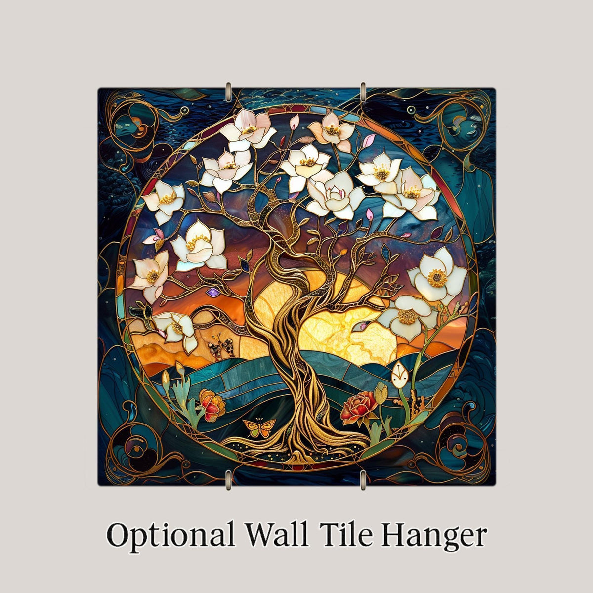 Tree of Life Ceramic Tile Wall Art William Morris Style Art Nouveau Stained Glass Spiritual Botanical Decor