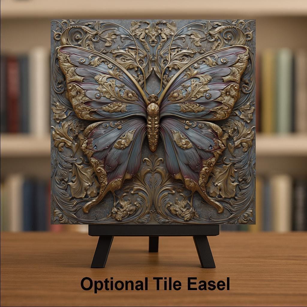 Butterfly Wall Art Ceramic Tile Art Nouveau Gift William Morris Botanical Floral Decor Butterfly Lover Nature Art