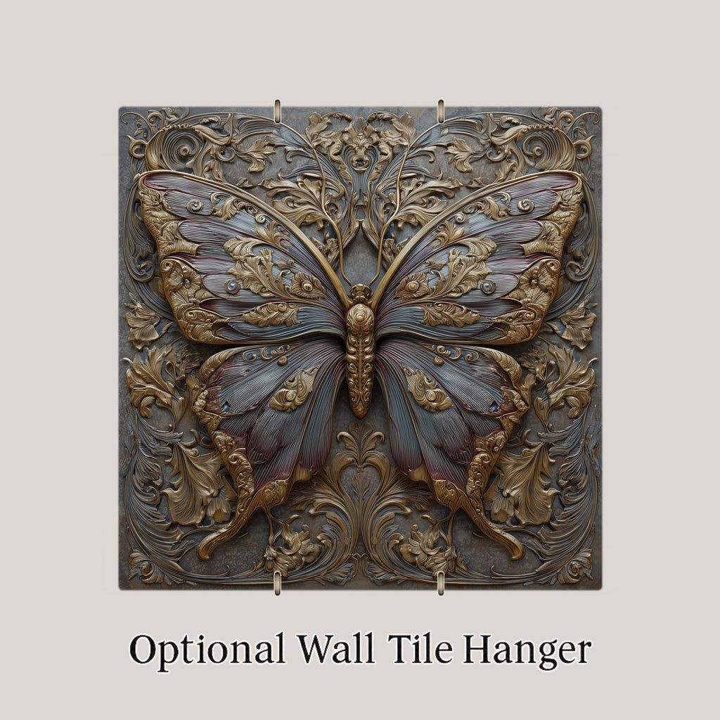 Butterfly Wall Art Ceramic Tile Art Nouveau Gift William Morris Botanical Floral Decor Butterfly Lover Nature Art