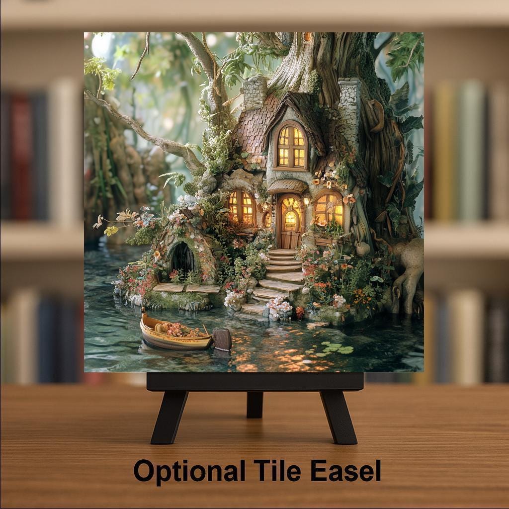 Fairy House Wall Art Ceramic Tile Whimsical Woodland Gift Fairycore Decor Enchanted Cottage Nature Art