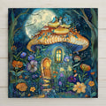 Bring fairy tale charm to your home with this mushroom fairy house ceramic tile art! Inspired by stained glass, it features a glowing moonlit cottage and colorful flowers. Though it looks like stained glass, it’s a permanent ceramic print. Optional add-ons: tile wall hanger, easel tile stand, cork backing. A magical gift or decor piece!