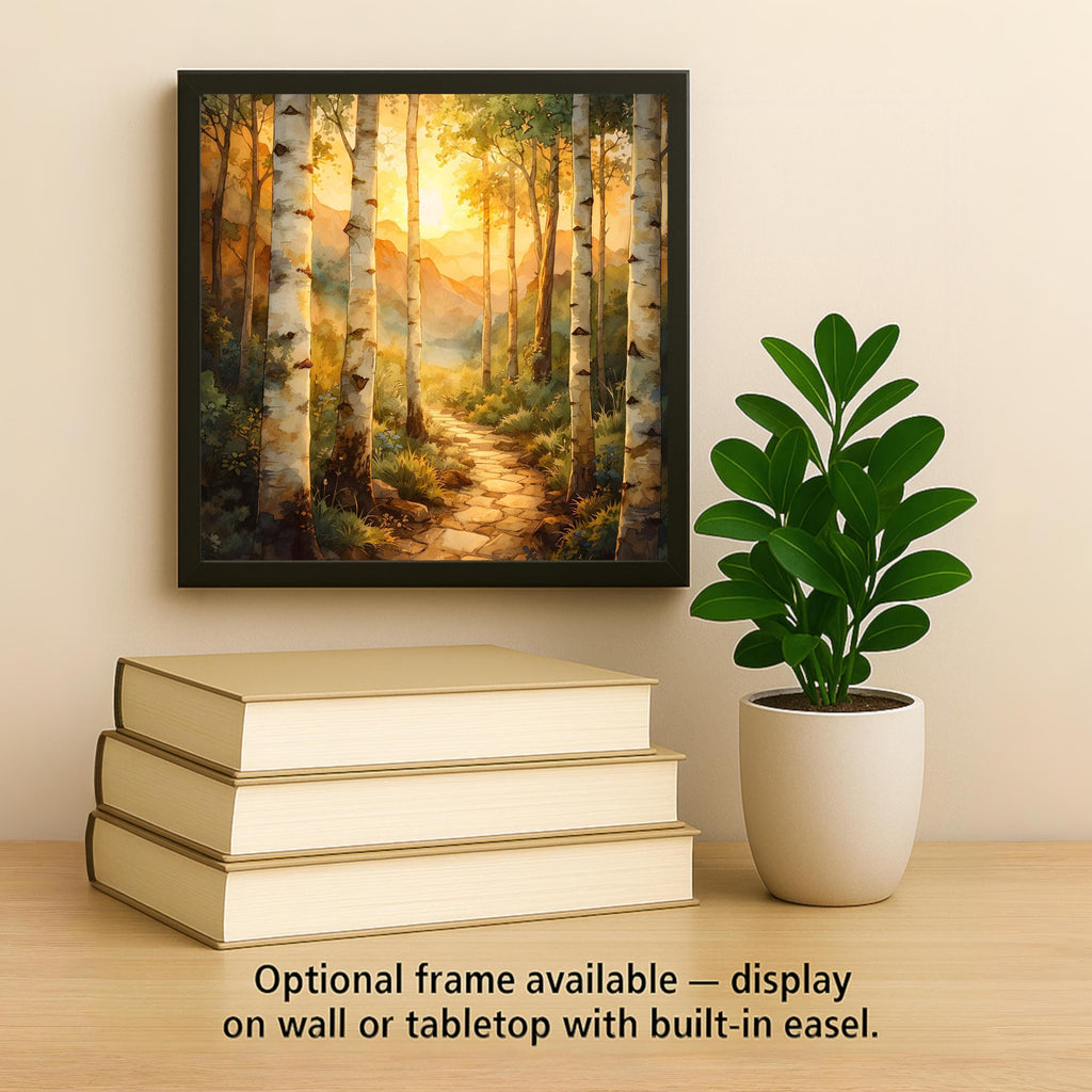 Birch Forest Ceramic Art Tile – Aspen Golden Sunset Wall Decor, Rustic Cabin Nature Lover Gift
