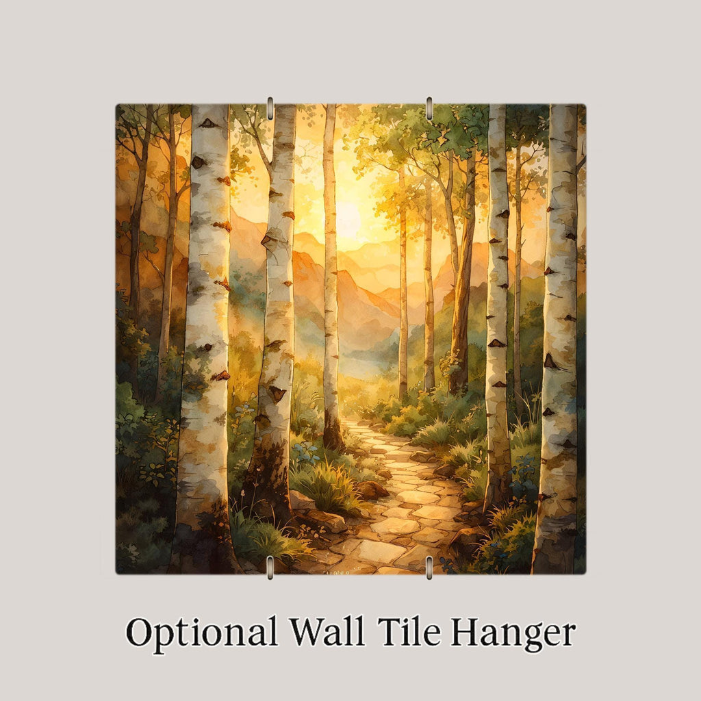 Birch Forest Ceramic Art Tile – Aspen Golden Sunset Wall Decor, Rustic Cabin Nature Lover Gift
