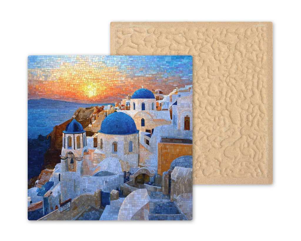Santorini Wall Art Ceramic Tile Greece Gift Blue Dome Decor Mediterranean Coastal Wall Decor Travel Souvenir Accent Tile