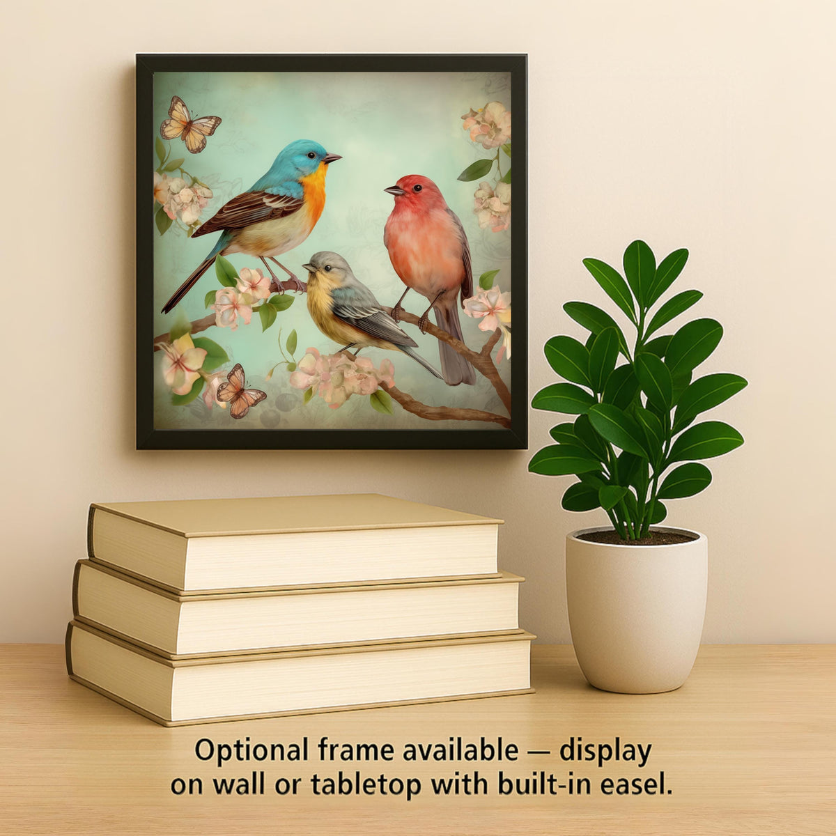 Songbird Floral Wall Art Ceramic Tile Stained Glass Style Birdwatcher Gift Bird Lover Nature Decor Art