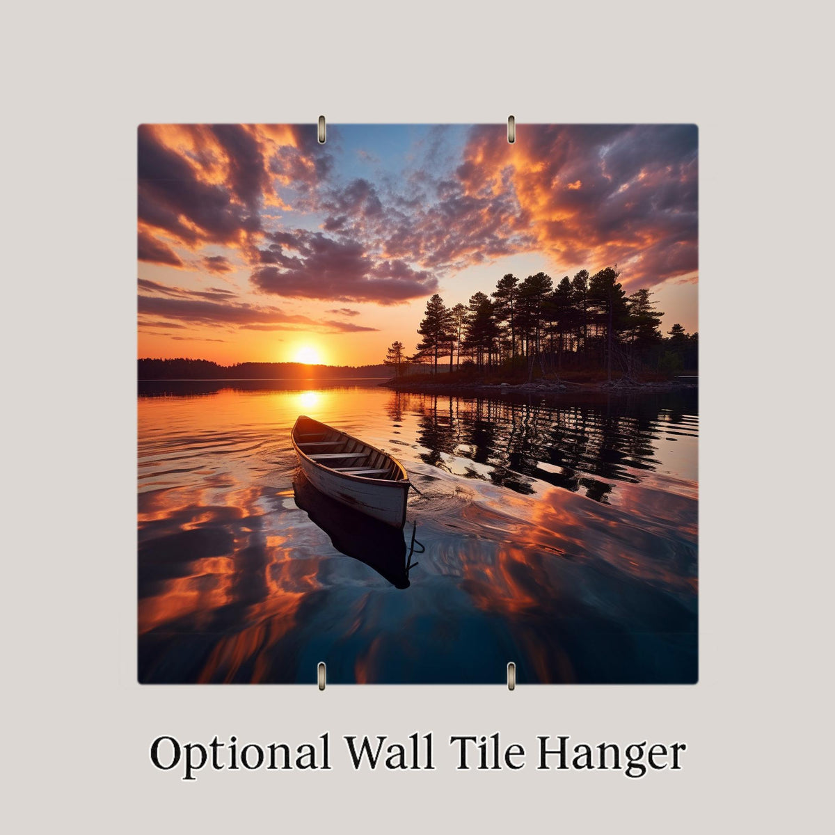 Lake Sunset Canoe Wall Art Ceramic Tile Stained Glass Style Cabin Gift Paddler Decor Lake Nature Travel Anniversary Birthday Gift for Him