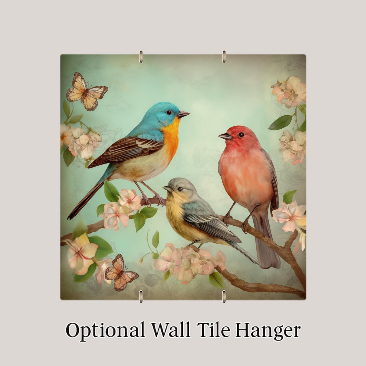 Songbird Floral Wall Art Ceramic Tile Stained Glass Style Birdwatcher Gift Bird Lover Nature Decor Art