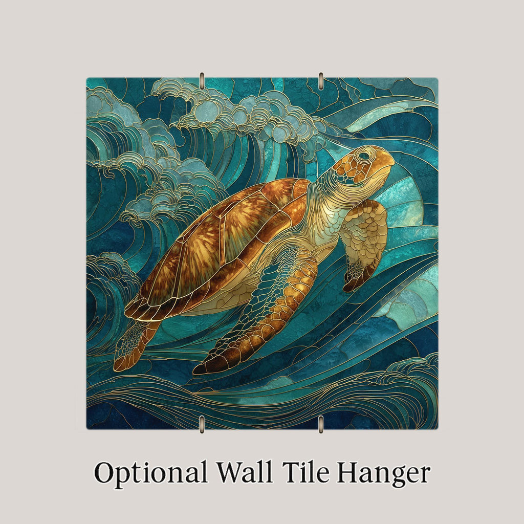 Sea Turtle Stained Glass Style Ceramic Art Tile: Coastal Wall Decor Beach House Accent Ocean Home Decor Wall Art