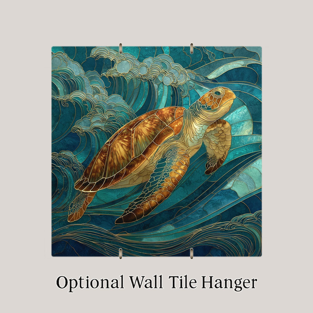 Sea Turtle Stained Glass Style Ceramic Art Tile: Coastal Wall Decor Beach House Accent Ocean Home Decor Wall Art
