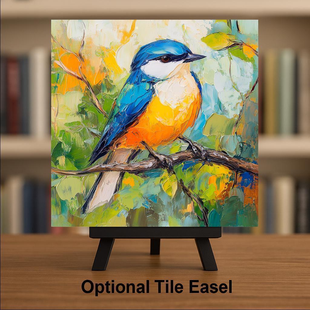 Expressionist Songbird Wall Art Ceramic Tile Birdwatcher Gift Colorful Bird Decor Nature Art Bird Lover Gift Tile