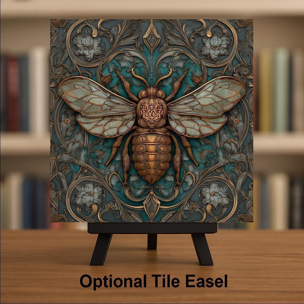 Bee Ceramic Art Tile – Art Nouveau Style, William Morris, Bee Lover Gift, Beekeeper Botanical Garden Nature