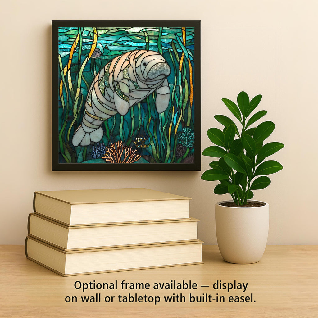 Manatee Wall Art Ceramic Tile Stained Glass Style Coastal Gift Marine Art Manatee Lover Ocean Nature Wildlife