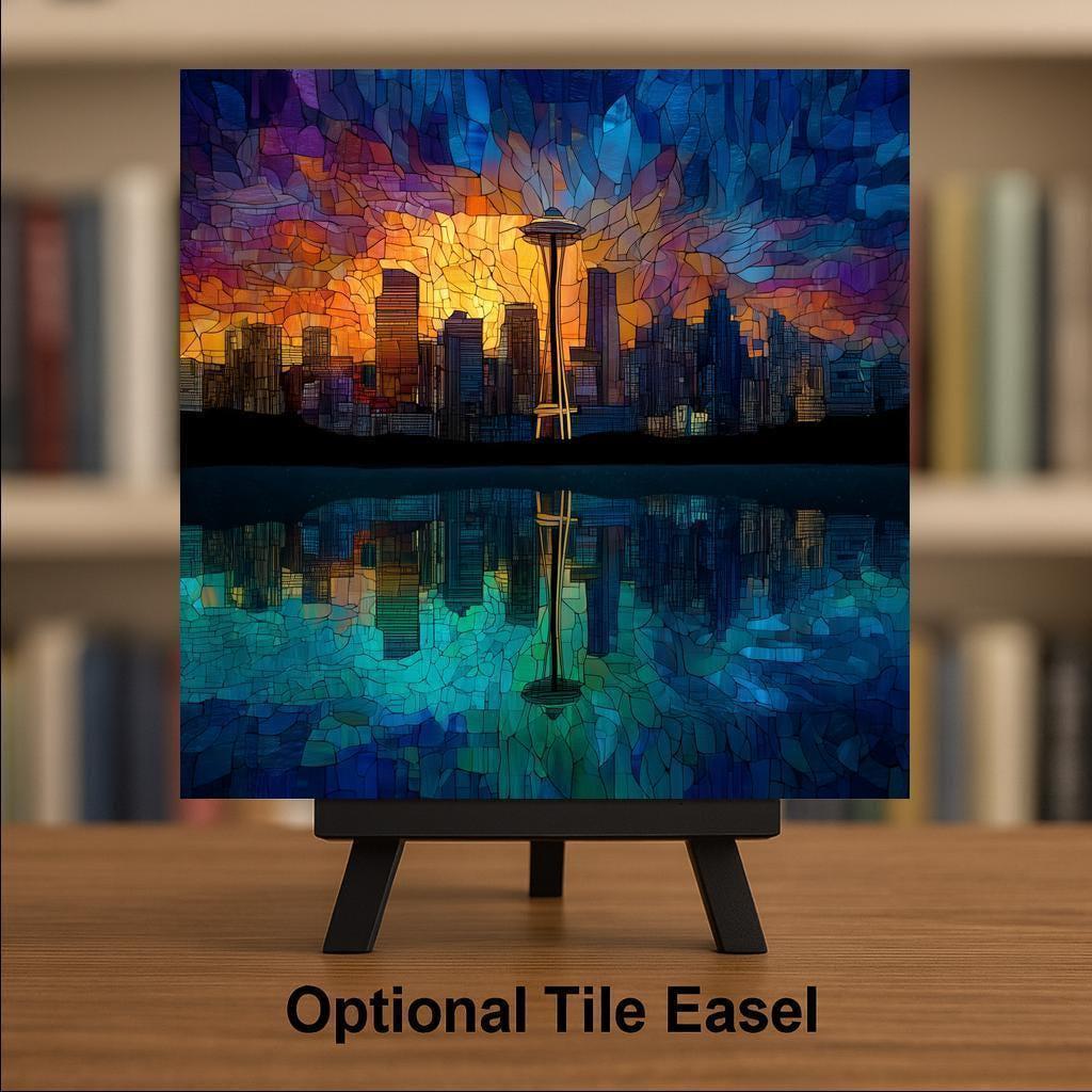 Seattle Skyline Ceramic Art Tile: Nature Wall Decor Pacific Northwest Home Decor Wall Art Space Needle Pacific Northwest Seattle City Art