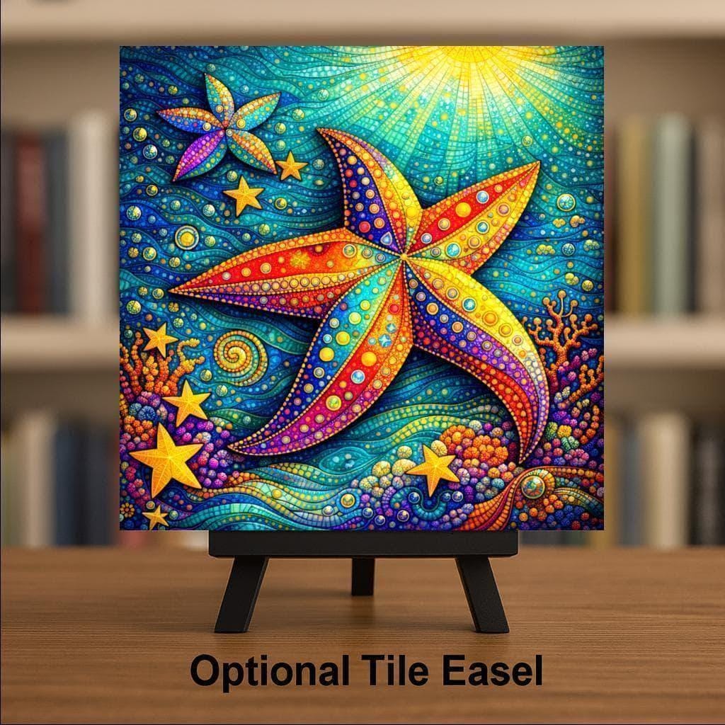 Starfish Wall Art Ceramic Tile Stained Glass Style Ocean Gift Coastal Decor Beach Cottage Nature Art