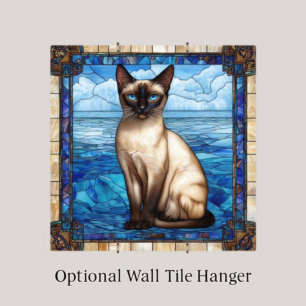 Siamese Cat Wall Art Ceramic Tile Cat Lover Gift Stained Glass Style Decor Elegant Cat Art Cat Owner Gift Tile