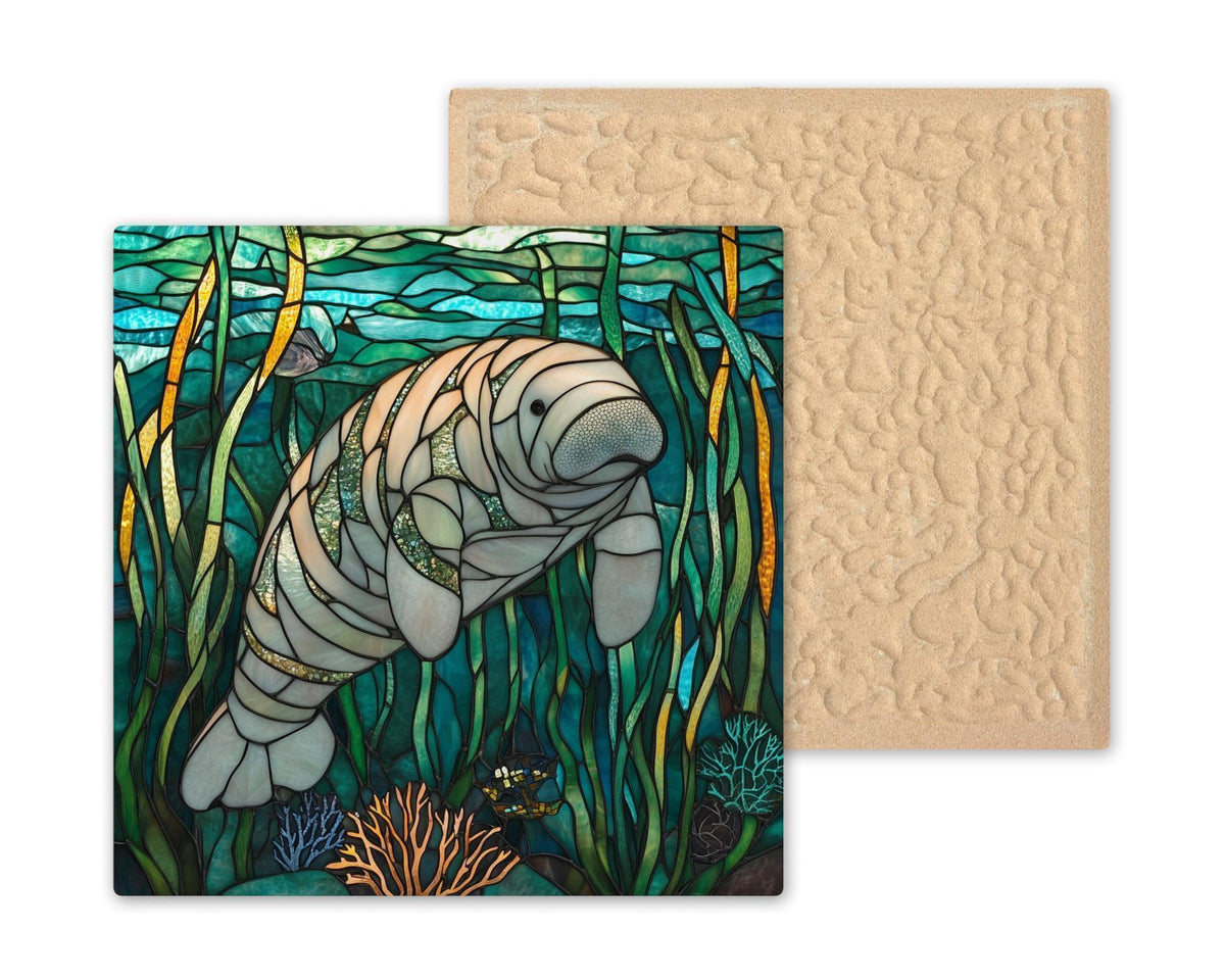 Manatee Wall Art Ceramic Tile Stained Glass Style Coastal Gift Marine Art Manatee Lover Ocean Nature Wildlife