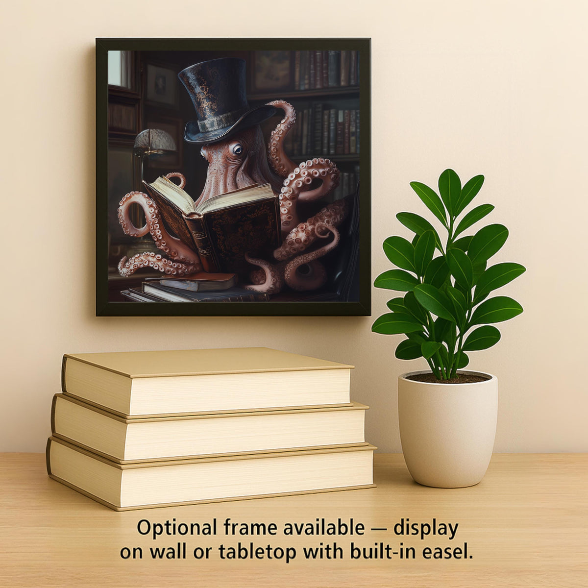 Steampunk Octopus Wall Art Ceramic Tile Dark Academia Decor Victorian Top Hat Octopus Tile Library Book Reading Art