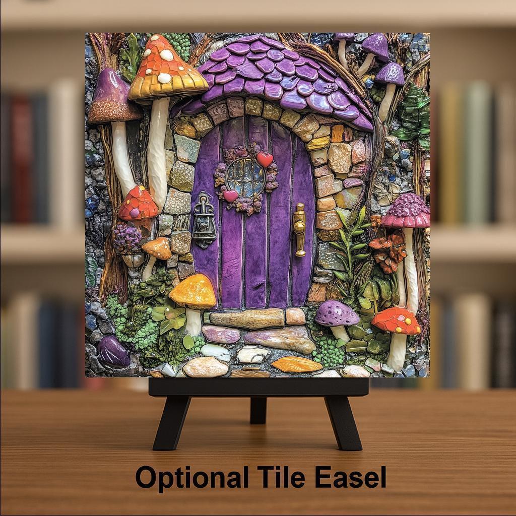 Fairy House Wall Art Ceramic Tile Whimsical Cottage Gift Fairy Lover Garden Decor Woodland Nature Art Gift