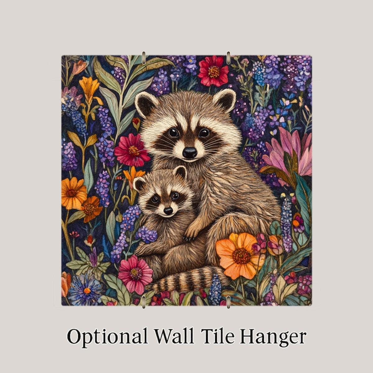 Raccoon Stained Glass Style Ceramic Art Tile: Cabin Wall Decor Nature Lover Gift Woodland Home Decor Wall Art