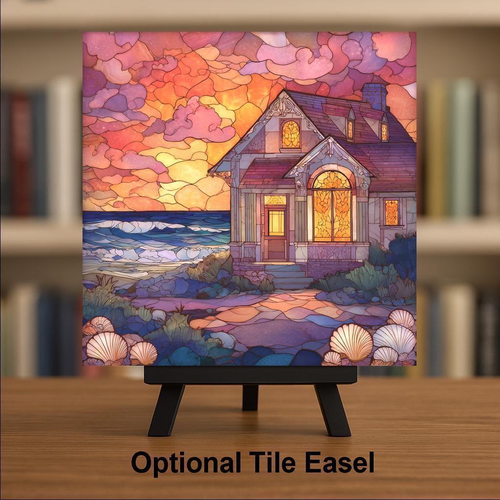 Coastal Cottage Sunset Wall Art Ceramic Tile Beach Cottage Gift Seaside Decor Ocean Art Coastal Lover Gift Tile