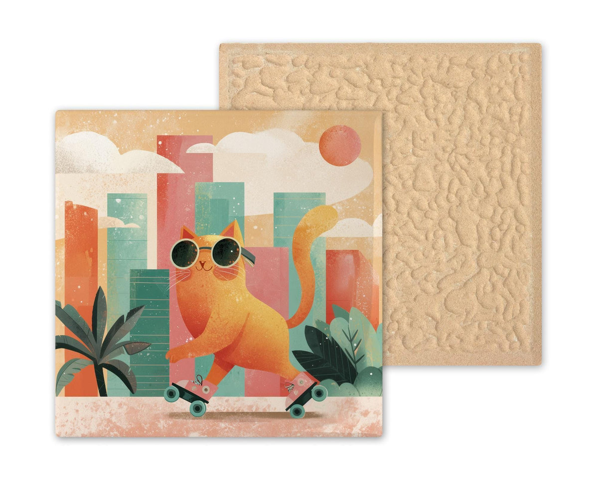 Roller Skating Cat Wall Art Ceramic Tile Cat Lover Gift Retro Cat Decor Fun Cat Tile Art