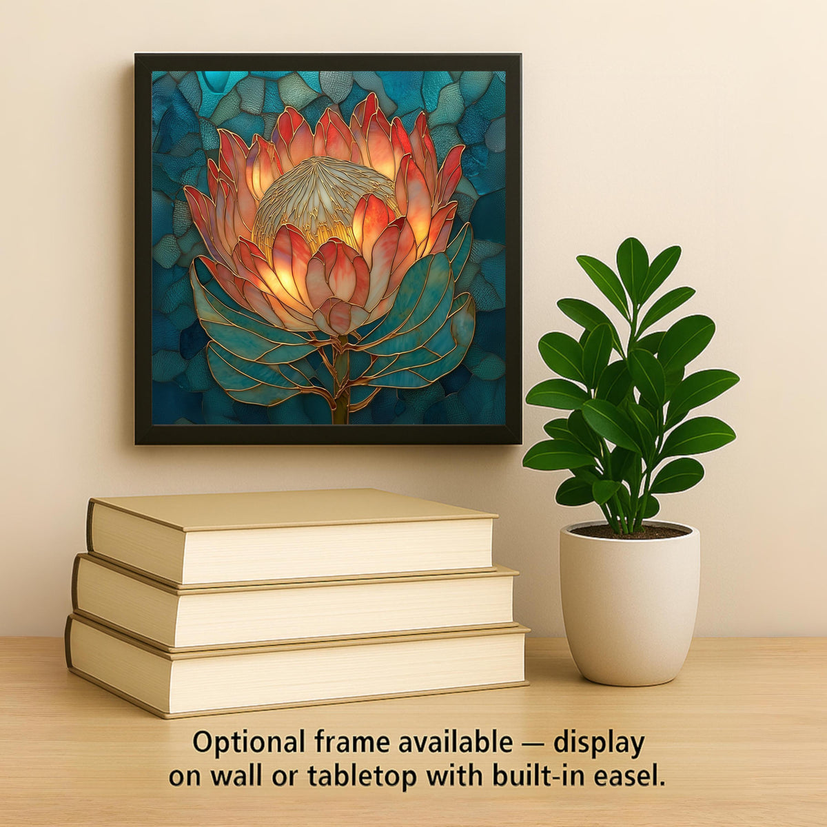Protea Flower Coastal Wall Art Ceramic Tile – Stained Glass Style Botanical Home Decor Protea Bloom Wall Decor Floral Nature Art Tile Decor